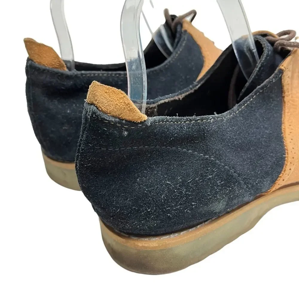 JD FISK Navy Blue Saddle Tan Genuine Leather Suede Dress Oxford shoes sz 11